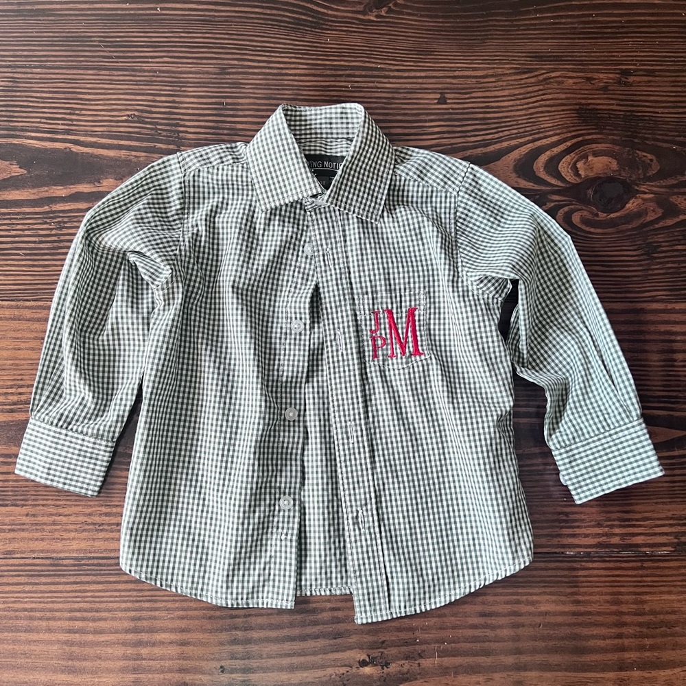 EUC JPM Monogram Green Plaid Shirt 3T